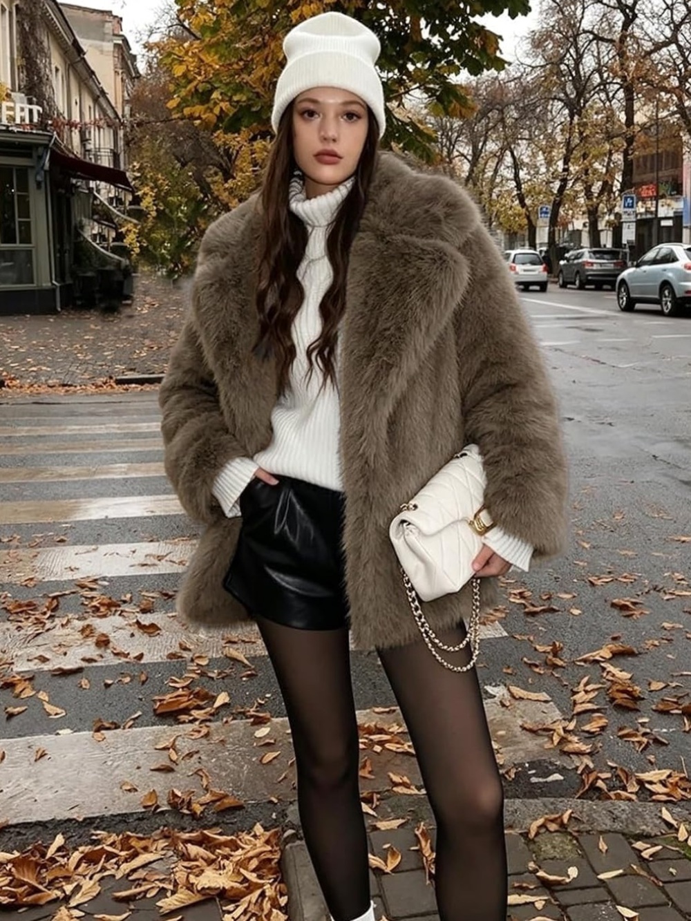 Taupe Faux Fur Coat - Women's Plush Winter Jacket